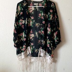 Rachel and Chloe Navy Blue Floral Boho Kimono 👘 Size S